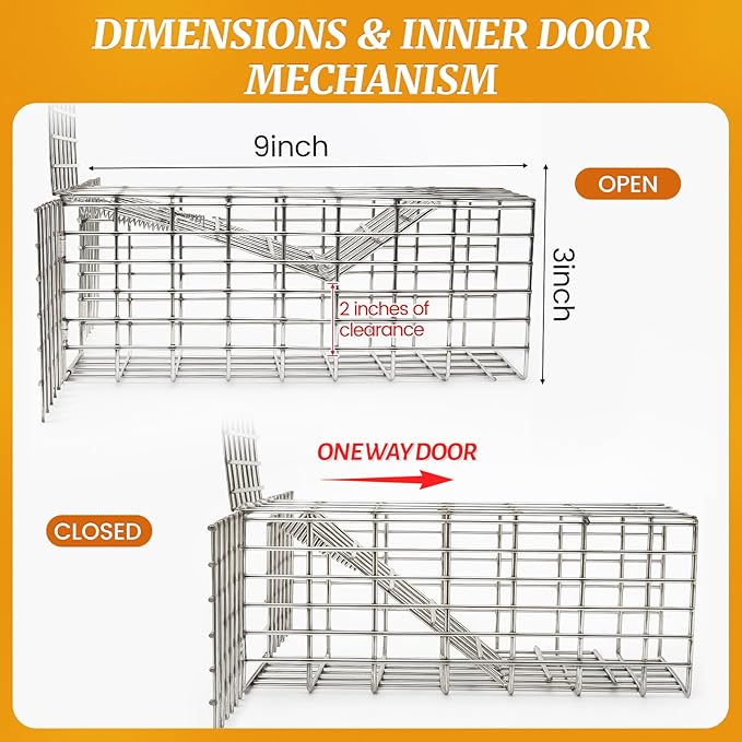 2Sets One Way Squirrel Door Excluders 3 × 3 × 9inch Animal Excluder Cage Humane Squirrels Chipmunks Contactless Excluder for Outdoor Spaces Like Attics Chimneys - Includes Full Installation Kit