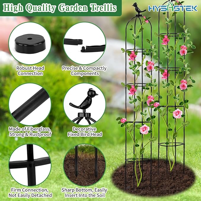 Hysagtek 2 Pack Garden Obelisk Trellis for Climbing Plants Garden Outdoor Indoor Potted Plant Support Removable Obelisk Trellis with 20 Plant Clips