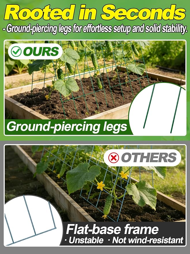 2 Sets Cucumber Trellis for Raised Garden Bed - 4.5mm Wire Heavy Duty Weather-Resistant Foldable A-Frame Metal Plant Support for Squash Pole Bean Climbing Plants Vegetables Outdoor