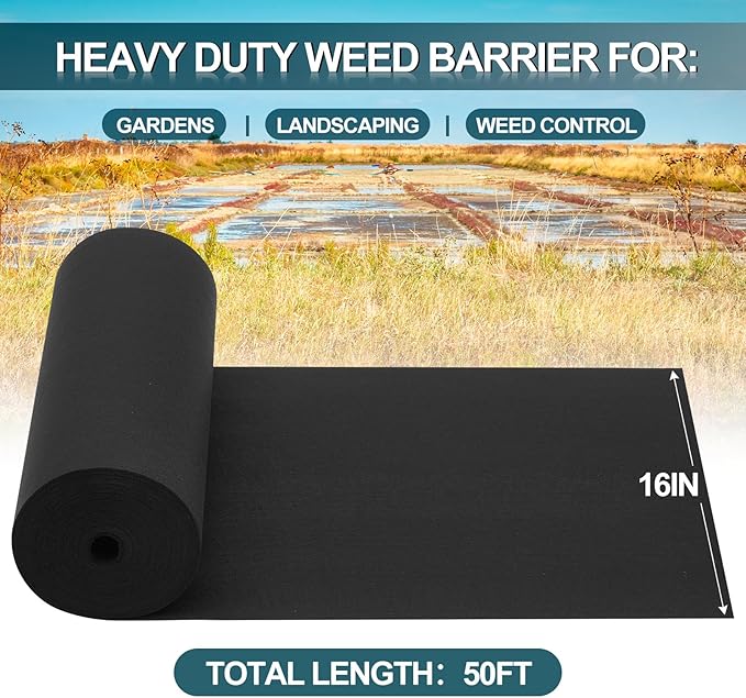 Non Woven Geotextile Fabric for Landscaping Black Weed Barrier Landscape Fabric for French Drains Underlayment Construction Projects Garden Drainage Erosion Control(6oz16in×50ft)