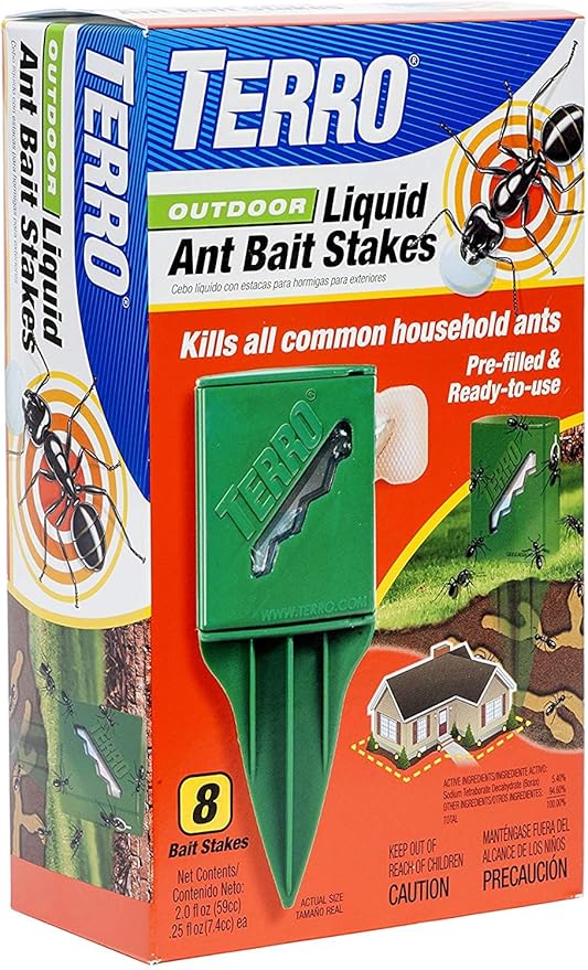 Terro T1812 Outdoor Liquid Ant Killer Bait Stakes - 8 Count (0.25 oz each) (2 Pack)