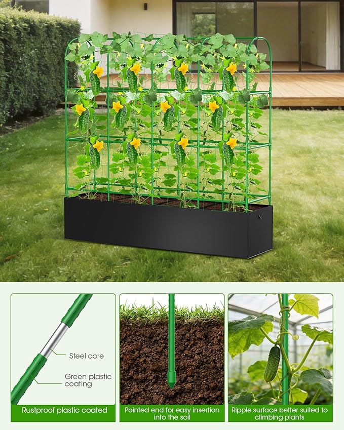 Cucumber Trellis with Grow Bags for Garden U Frame Garden Trellis for Climbing Plants Metal Plant Trellis with Garden Netting for Vegetables Flowers Fruits(5 Arches)