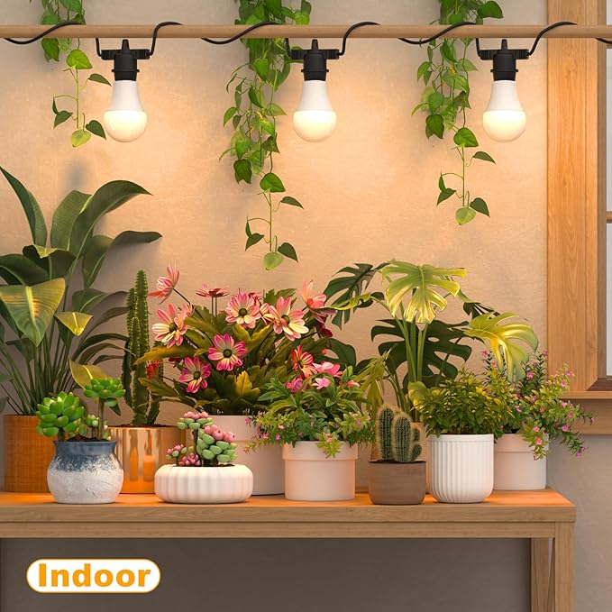 LED Grow Light Bulbs with E26 Base 45W Durable 12 ft String Grow Lights Waterproof Hanging Full Spectrum A25 Plant Lighting for Seeds Flowers Succulents Indoor &amp Outdoor Use (3 Lights)