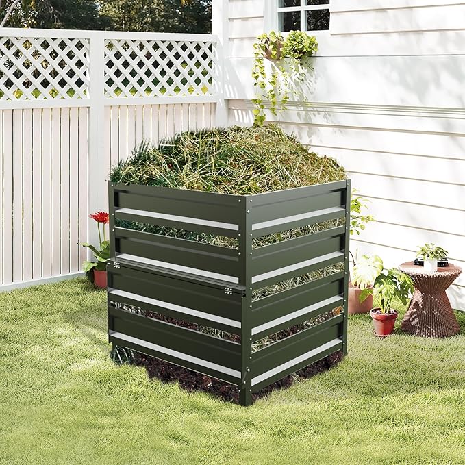 Compost Bin Outdoor -170 Gallon Composter with Rust-Proof Coating Painted Finish Large Compost Bin for Producing Fertilizer from Kitchen Waste and Fallen Leaves