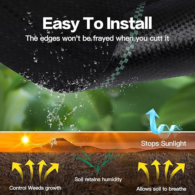 6FT x 300FT Weed Barrier Landscape Fabric Premium Heavy Duty Woven Garden Ground Cover Weed Block Control Mat Cloth for Gardening Planting Farming Landscaping Flower Bed Driveway