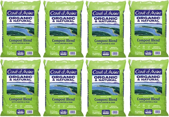 Coast of Maine Quoddy Blend 1 cu ft (Pack of 8) Organic and Natural Compost Blend with Lobster and Crab - Improves and Revitalizes Soil