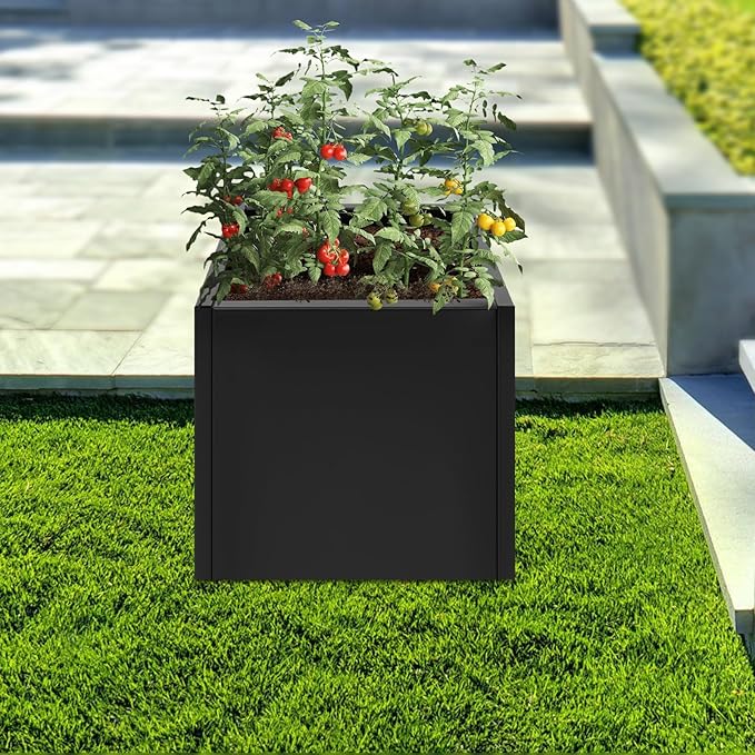 Metal Planter Box Indoor &amp Outdoor Planter Box Metal Garden Planter for Plants and Flowers Fits for Outside Indoor Garden (Black)