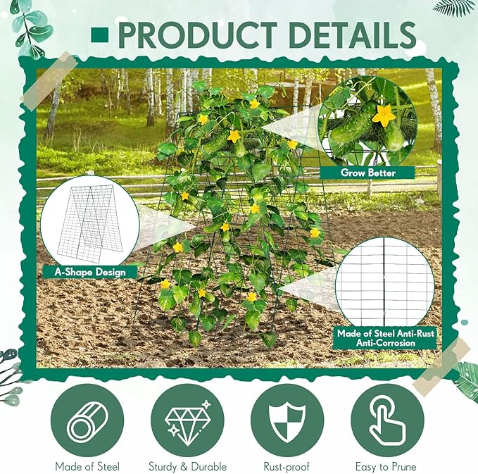 Wesiti 6 Packs Foldable Cucumber Trellis for Raised Bed 34W x 48H Adjustable a Frame Garden Trellis for Climbing Plants Outdoor Yard Metal Plant Support for Vegetables Tomato Pea Flower Vine Squash