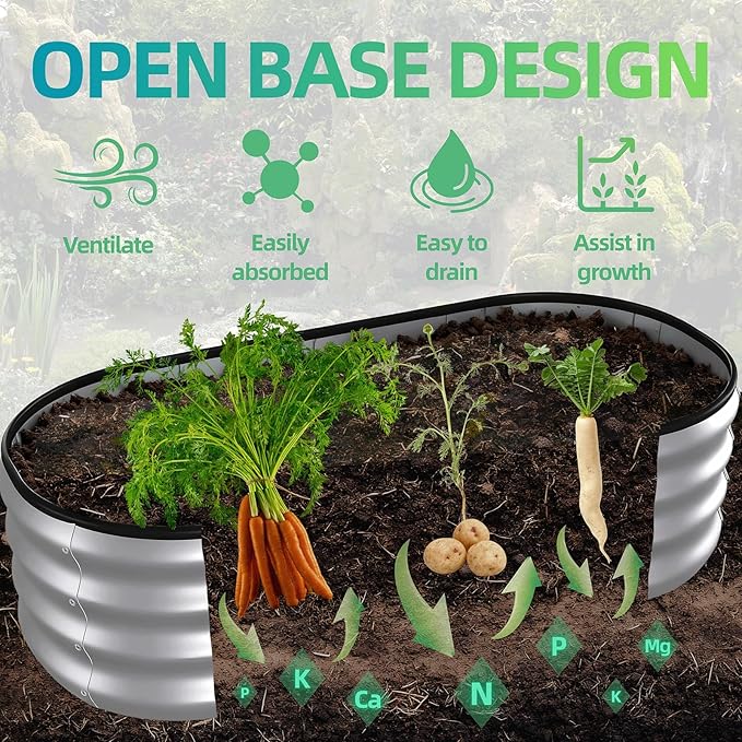 4x2x1 ft Oval Galvanized Metal Raised Garden Beds Thickened Rust-Proof Flower Beds Outdoor Plant Planter Boxes(Silver 1PC)