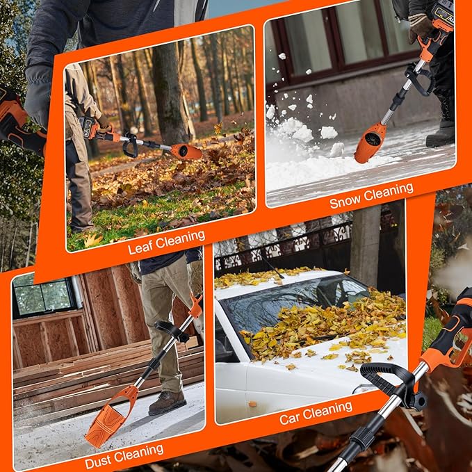 CHANGE MOORE 21V Cordless Leaf Blower with Battery and Charger Foldable 550W Brushless Motor Handheld Electric Blowers 2X 3Ah Batteries Portable Leaf Blower for Lawn Care Garden Garage Orange