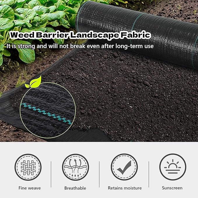 Weed Barrier Landscape Fabric Heavy Duty Commercial Driveway Fabric Weed Control Garden Cloth for Gravel Greenhouse Construction Projects Easy Setup(1x200m)