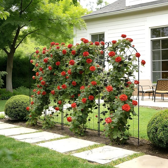 VEVOR Garden Trellis 71 x 20 inch Rose Trellis 4 Packs Garden Flower Rose Trellises with Powder-Coated Finish &amp Convenient Locking Design Plant Support Trellises for Flowers Vegetables Roses