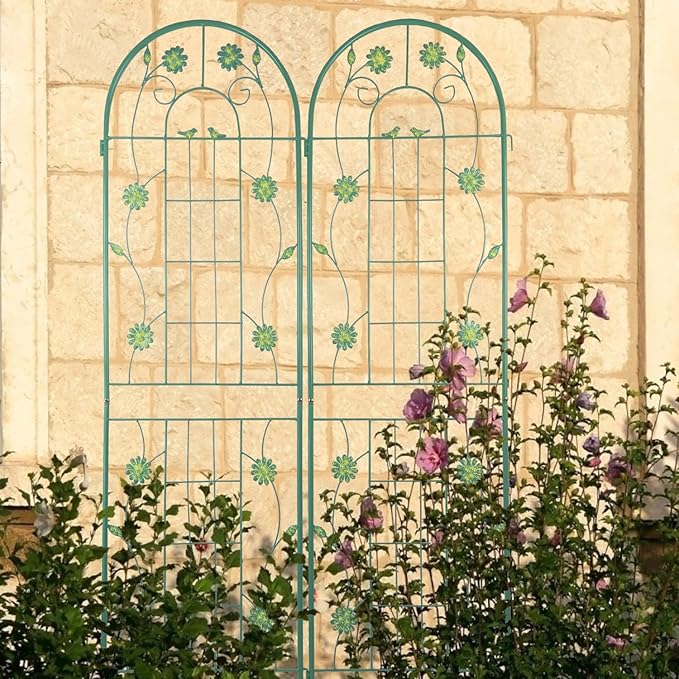 Dawn 2 Pack Metal Garden Trellis 71 x 19.7 Rustproof Trellis for Climbing Plants Outdoor Flower Support Green