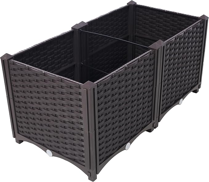 Deep Raised Garden Bed Plastic Planter Boxes for Vegetables Flowers Herbs and SucculentsSelf Watering Planter Box Raised Bed to Grow Flowers Herbs Vegetables 31.5 L X 15.7 D X 14.7 H