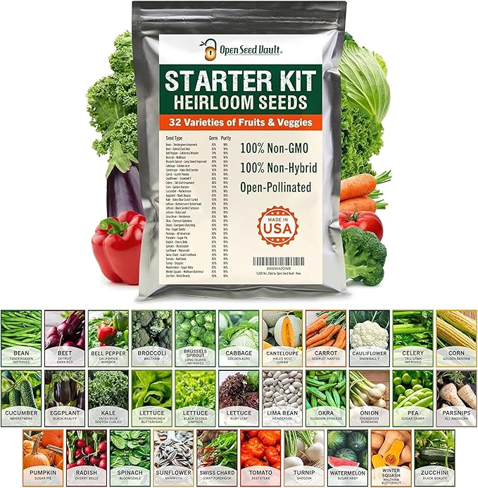 Open Seed Vault |15000 Heirloom Seeds | 32 Seed Types | Survival Seeds | 2026 Season | Non GMO Vegetable and Fruit Seeds | Planting Outdoor &amp Indoor Garden