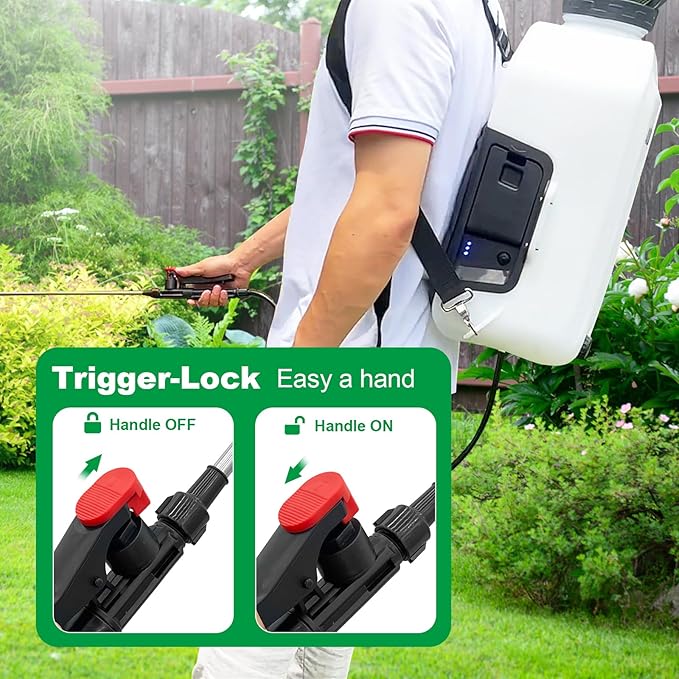 Battery Powered Backpack Sprayer 4 Gallon Powerful Electric Garden Sprayer with 12V Rechargeable Battery Telescopic Wand with Trigger-Lock and 4 Mist Nozzles (Charger Included)