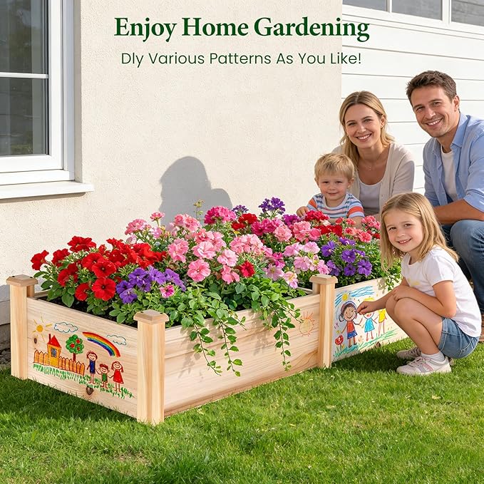 MIXC 8×2ft Wooden Horticulture Raised Garden Bed Divisible Elevated Planting Planter Box for Flowers/Vegetables/Herbs in Backyard/Patio Outdoor Natural Wood