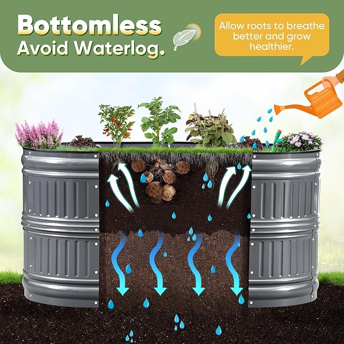 KING BIRD Raised Garden Bed Kit 2025 Upgraded Modular DIY Galvanized Planter Garden Box Outdoor for Gardening Vegetables Flowers Elegant Roman Column Design 94x24x24 in Dark Grey
