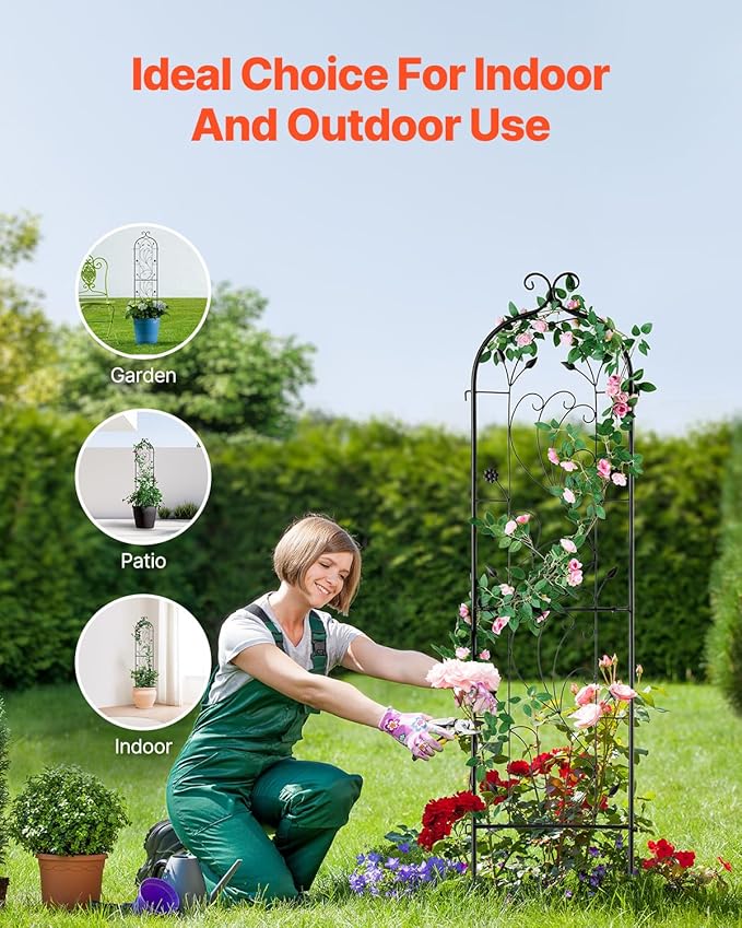 VEVOR 60 x 15 in Rustproof Metal Garden Flower Trellis Outdoor Climbing Rose &amp Cucumber Support Decorative Tall Clematis Trellis for Courtyards &amp Lawns