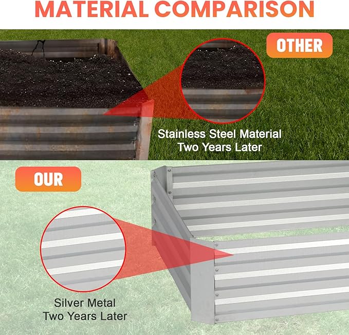 PayLessHere Galvanized Raised Garden Bed Outdoor Elevated Planter 6x3x1FT Vegetable Flower and Herb Planter Box Kit with Galvanized Steel and Metal Pole Reinforcement(Silver)
