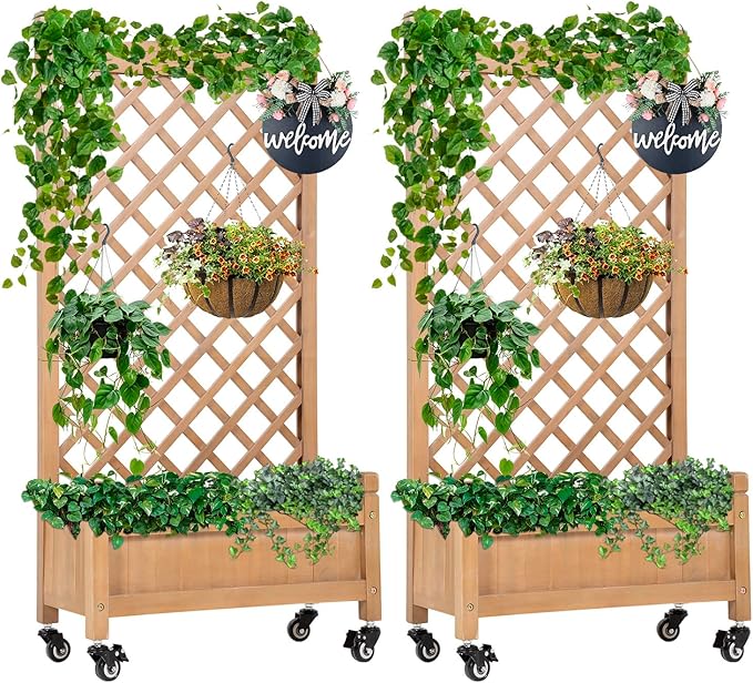 Planter Box with Trellis Planter with Trellis Wood Planter Box &amp Diamond Lattice TrellisRaised Garden Bed Trellis w/Drainage Holes Optional Wheels Planter Box for Climbing Plants Planter Box 2