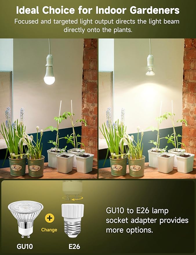 GU10 Grow Light Bulb Full Spectrum Plant Grow Lights Natural White 4000K Plant Light for Indoor Plants for Small Plant Pots 6W LED Grow Light Grow Lamp for Low Light Plants 3 Pack