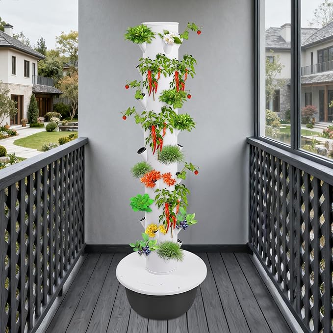 Hydroponic Growing System 36-Plant Vegetable Planter Tower Outdoor Indoor Garden Vertical Planter Germination Kit with Water Pump Intelligent Water Circulation &amp Loop Timer