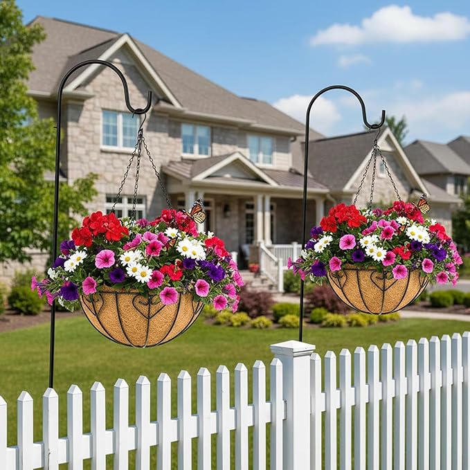 4 Pack 8 Inch Hanging Baskets for Plants Outdoor Metal Hanging Planter Basket with Coco Coir Liner Hanging Flower Baskets for Garden Patio(Modern)
