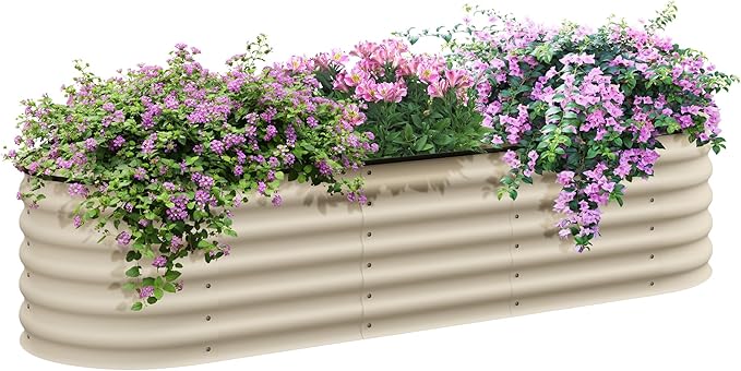 6.5' Galvanized Raised Garden Bed Kit Elevated Metal Planter Box for Flowers Herbs and Vegtables Cream 0.6mm Steel