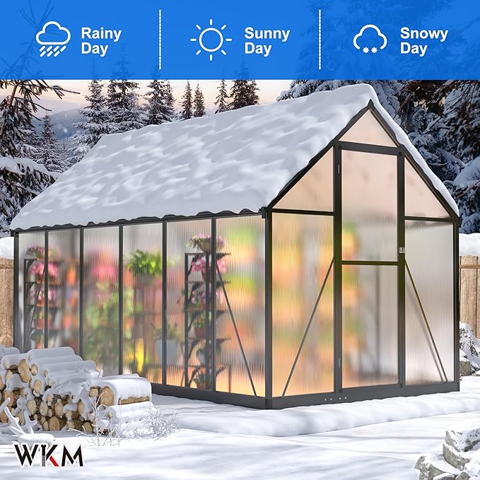 WKM 6x10.9 FT Greenhouse for Outdoors Quick-fit Structure Greenhouse with Window for Ventilation Aluminum Green House for Garden Backyard Black