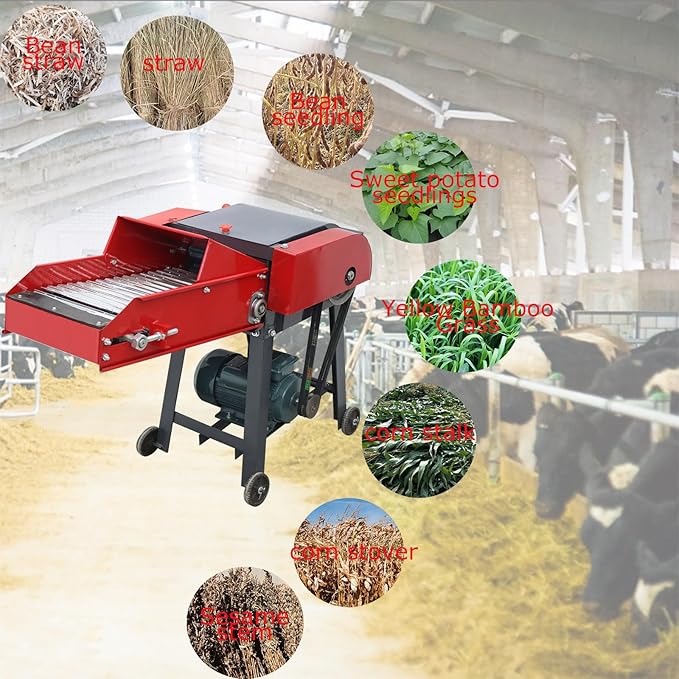 220V 6-Blade Hay Cutter with Conveyor Belt Crop Straw Breaker with Air Switch Grass Crusher Grass Chaff Cutting Machine 500-1000KG/H 3KW