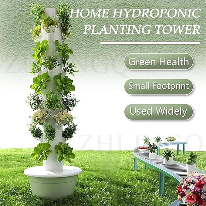 Outdoor Hydroponic Tower Hydroponics Growing System Kit with LED Grow Lights Indoor Vertical Tower System Kit for Green Vegetables and Fruits for Herbs Fruits and Vegetables9Layers/36Pots