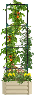 Galvanized Steel Raised Garden Bed 24x24x11.75 - Trellis Tomato Cage Draining Bottomed Planter for Vegetables Flowers | Outdoor Patio Garden