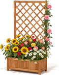 Wooden Raised Garden Bed with Trellis 47 Outdoor Planter Box for Climbing Plants Vertical Warm Brown Garden Planter for Vegetables Flowers &amp Vines Lattice Plant Support for Patio Yard Balcony