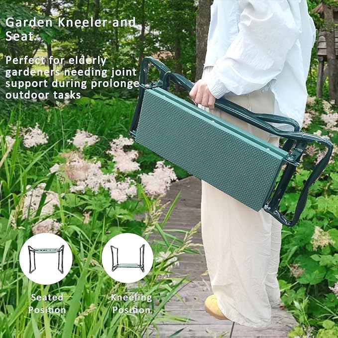 Garden Kneeler and Seat Heavy Duty - Foldable Kneeling Stool with Large Tool Pouch &amp Storage Bag Space-Saving Ideal Gift for Gardeners Seniors &amp Parents