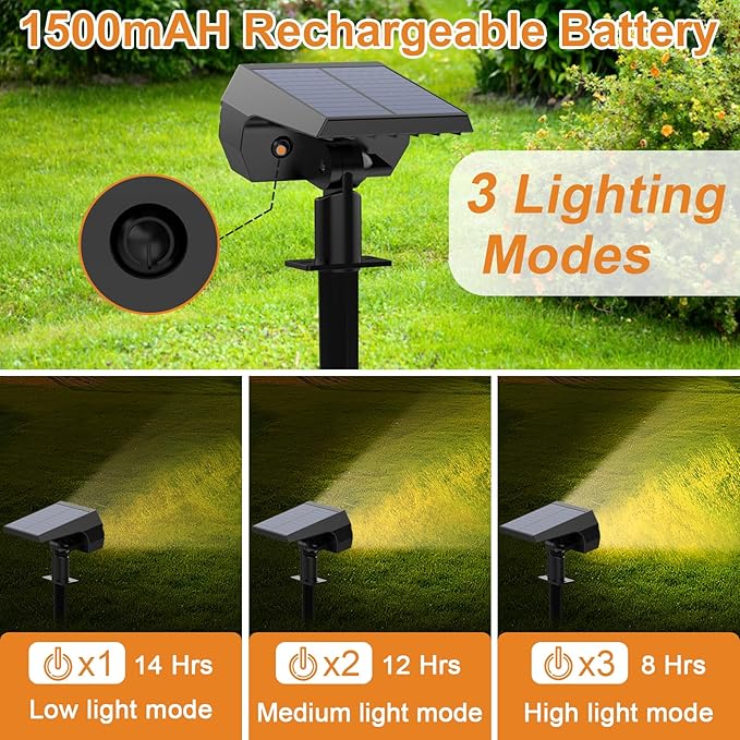 WELALO Solar Spot Lights Outdoor [2 Pack/65 LED/3 Modes] Solar Landscape Spotlights Solar Powered Security Lights IP68 Waterproof Wall Lights for Outsides Walkway Yard Garden Driveway(Warm White)