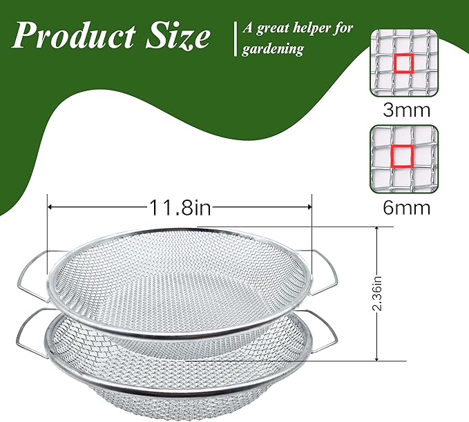 2PCS Soil Sifter for Gardening Rock Sifter for 5gallon Bucket Dirt Sifter Compost Sifter Sifter for Gravel Sawdust Vermicompost 3mm 6mm Soil Sifter with Handle