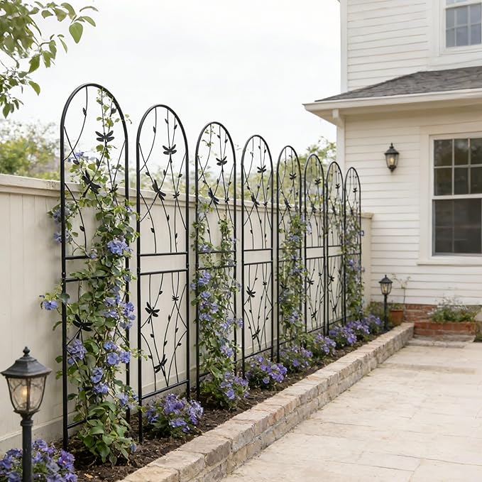 2 Pack Large Garden Trellis Heavy Duty Rustproof Iron Plant Trellis for Potted Plant Support Metal Climbing Rose Trellis Vine Vegetable Cucumber Black -71 H x 19.7 W