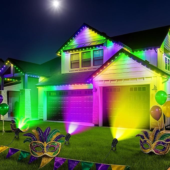 3 Pcs Mardi Gras Spotlight Outdoor Decorations Purple Green and Gold Spotlight Plug in Waterproof Spot Lights Landscape Lighting Carnival Lamp Yard Sign for Garden Outside Porch Supplies