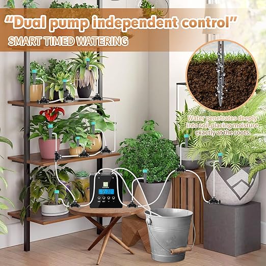 Indoor Plant Watering syste with 30-Day TimerSelf Watering Driplrrigation Kit with Timer Automatic Watering SystemAdjustableNozzles for 20 Plants 2 p