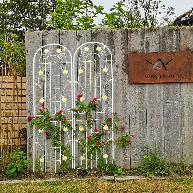 Metal Garden Trellis for Climbing Plants Vines Rose Rustproof Trellis for Outdoor Decor Garden Backyard Patio Outdoor Flower Support Easy Assembly 86.7 x 19.7 (Cream White 4 Pack)