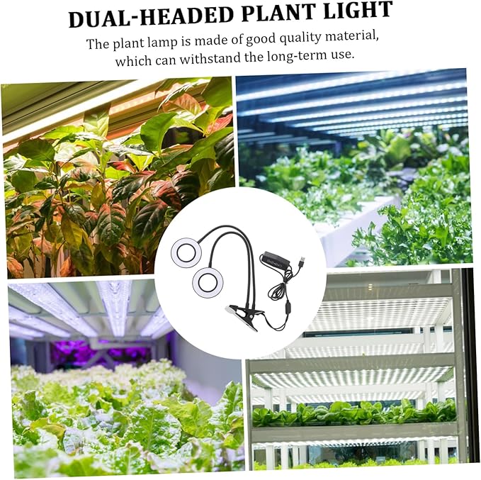 HANABASS LED Dual-Headed Plant Grow Light for Indoor Plants Adjustable Brightness Timer 5V Clip-on Design for Succulents and Hydroponics