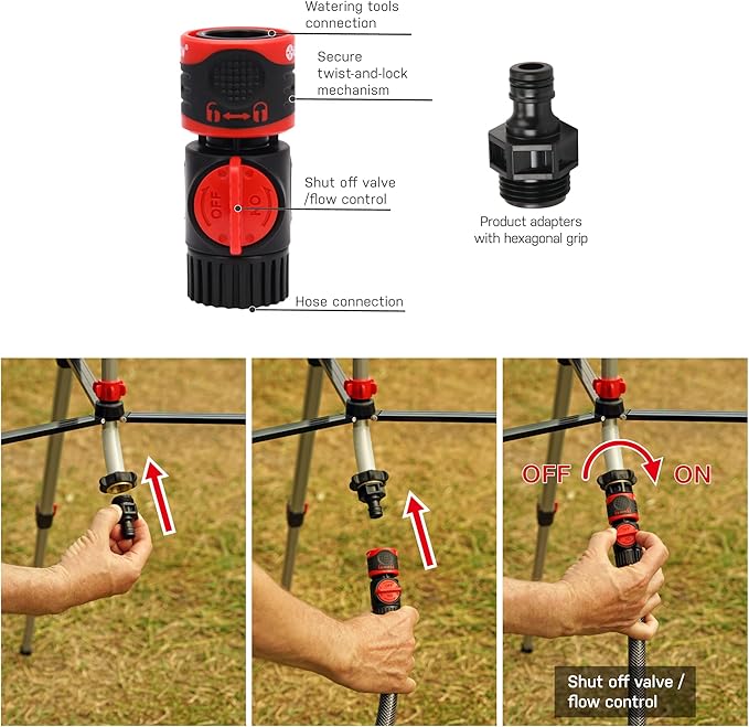 Eden 94154 PRO The Heaviest Weight Tripod (5.37 lbs) Adjustable 4-Way Mini Turbo Metal Oscillating Sprinkler W/Quick Connect Starter Set Covers up to 4069 sq. ft. Telescoping Tripod Style