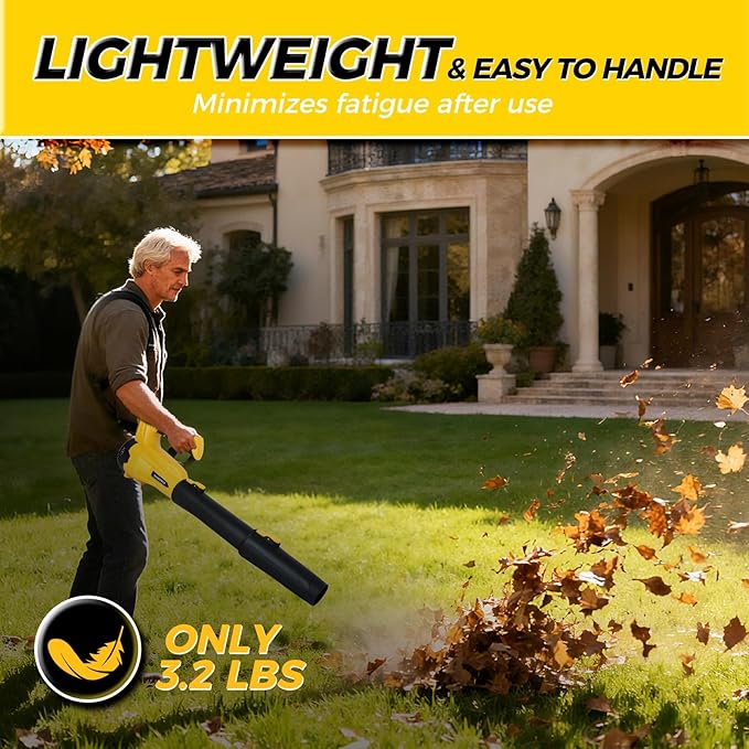 COMOWARE Cordless Leaf Blower 480 CFM/170 MPH 6-Speed Mode with Digital Display Screen Compatible with DeWALT 20V MAX Battery Blower for Lawn Care Yard Blowing Leaves Dust Snow (Tool Only)