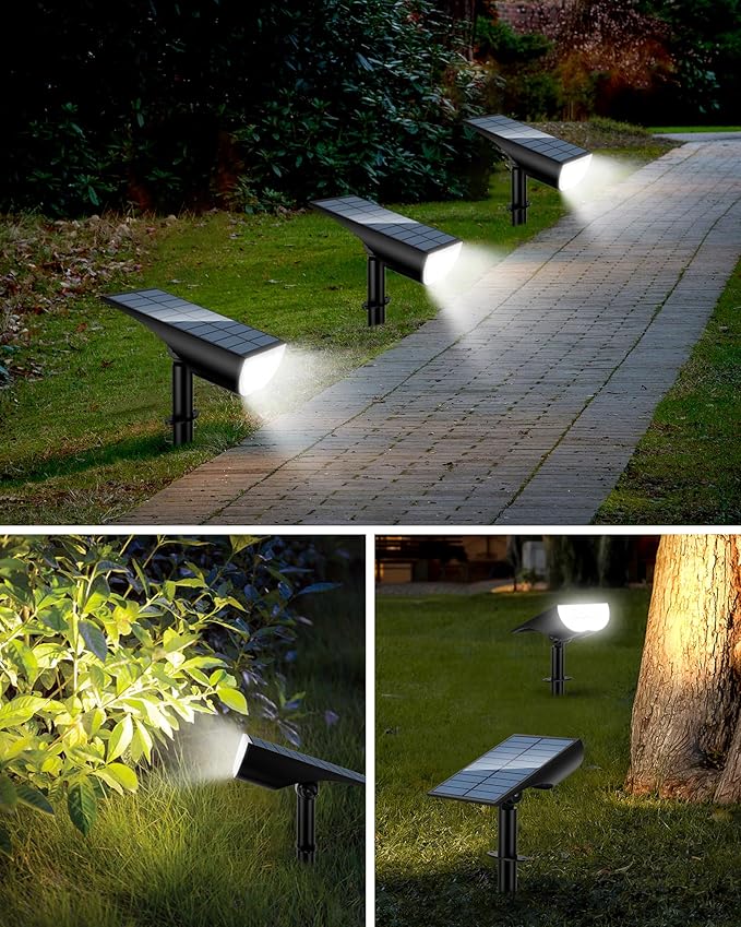 Solar Spot Lights Outdoor Solar Lights Outdoor Waterproof IP65 3 Brightness Modes Dusk to Dawn Landscape Spotlights for Yard Garden Pathway Tree Decoration Cool White 5 Pack