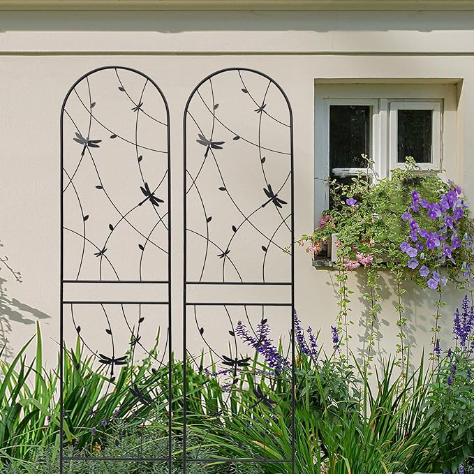 4 Pack Large Garden Trellis Heavy Duty Rustproof Iron Plant Trellis for Potted Plant Support Metal Climbing Rose Trellis Vine Vegetable Cucumber Black -86 H x 19.7 W