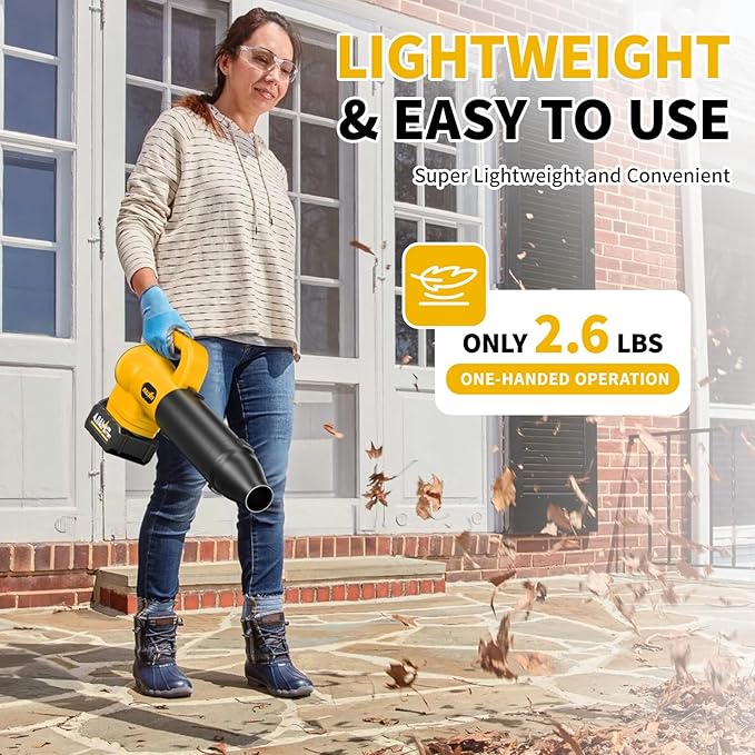 Leaf Blower Cordless with 2 x 4.0Ah Battery and Charger Battery Powered Cordless Leaf Blower with 3 Tubes Lightweight Handheld Small Leaf Blowers for Lawn Care Patio Yard Dust(Yellow)
