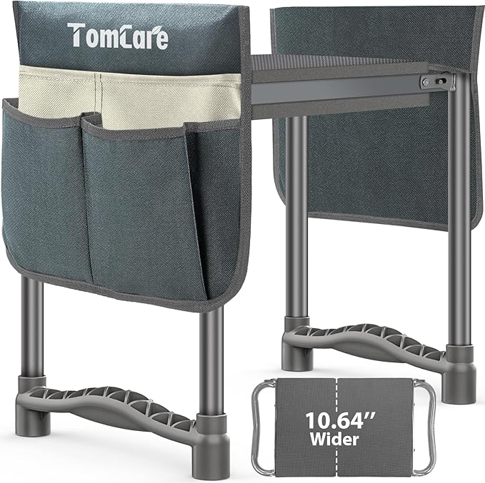 TomCare Garden Kneeler and Seat 10.64” Wider Larger Soft Kneeling Pad Garden Bench with 2 Large Tool Pouches Heavy Duty Garden Stool Foldable Tools Gardening Gifts for Women Men GardenersGrey