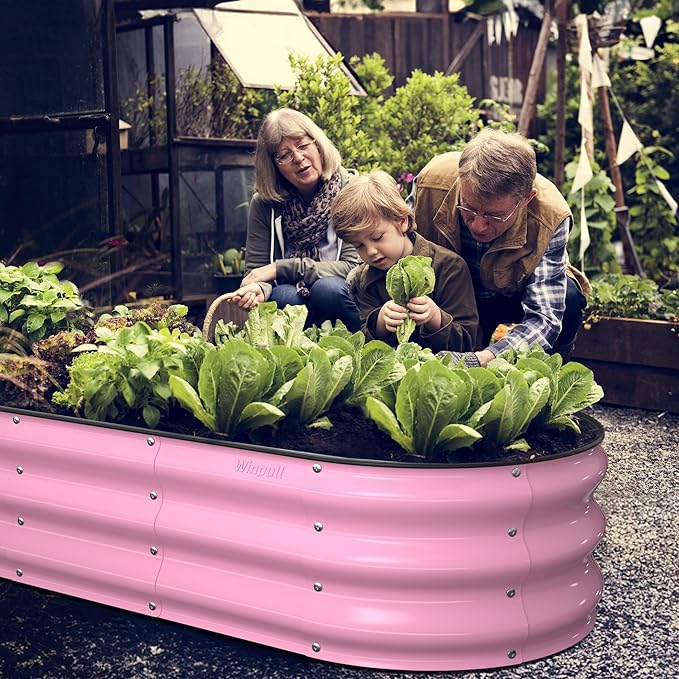 Raised Garden Bed Kit 5x2x1 ft Galvanized Planter Box Outdoor with Safety Edging Large Metal Raised Beds for Gardening Vegetables Flower Fruits (Blush Pink)