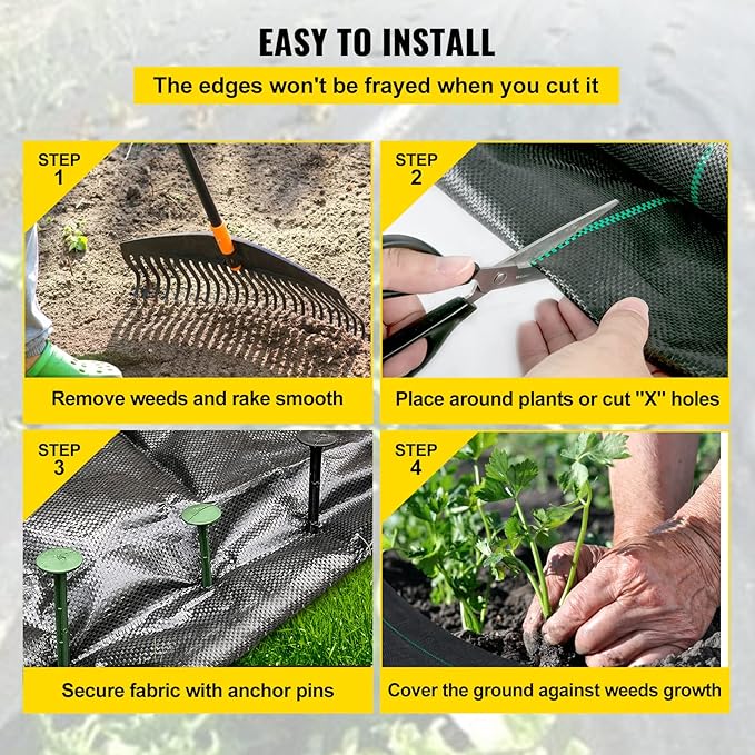 Happybuy 6FTx300FT Premium Weed Barrier Landscape Fabric Heavy Duty 3OZ Woven Weed Control Fabric Good Permeability for Weed Block Gardening Mat Driveway Fabric Landscaping Fabric Ground Cover